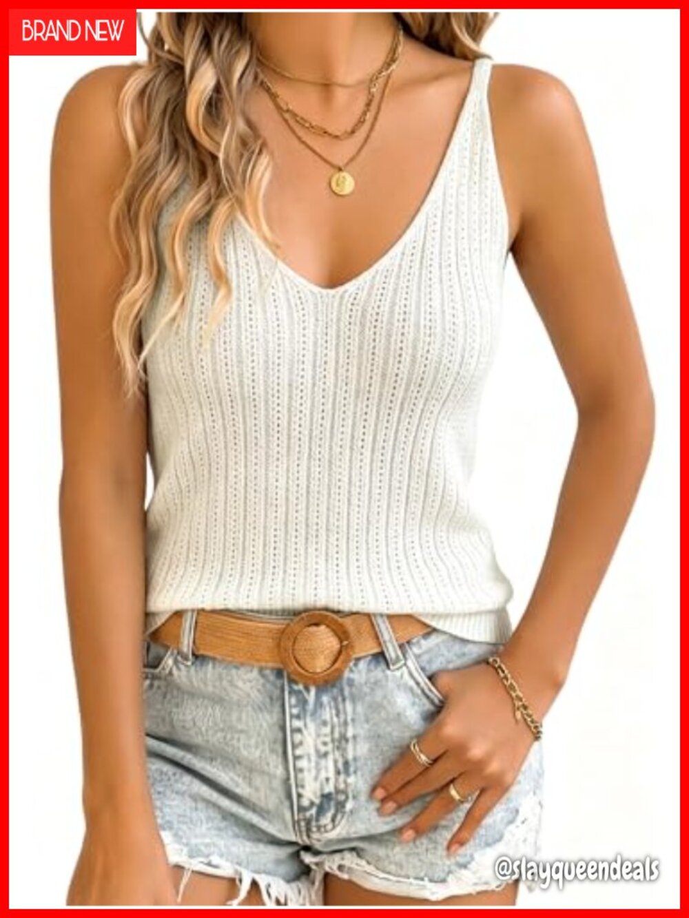 Crochet Knit Tank Top Tencel Blend V Neck Cami Sweater Vest